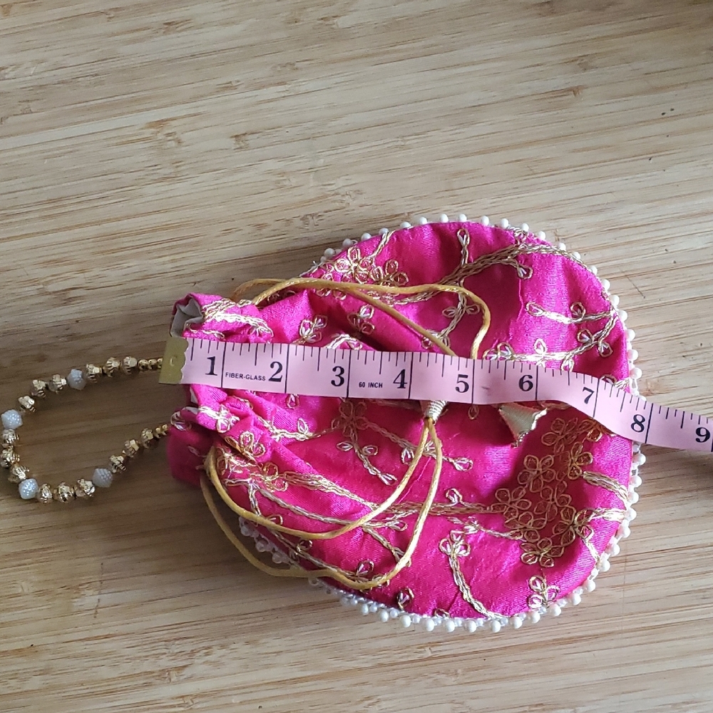 Pink Embroidered Drawstring Wristlet Bag - Picture 3 of 7